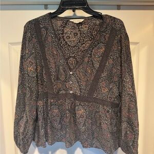 Lucky Brand Paisley V-Neck Blouse